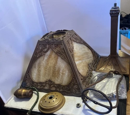 Antique Slag Glass Table Lamp Art Nouveau Signed For Restoration Wm. B. Young Co