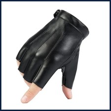 Men Women PU Leather Gloves Lovers Fingerless Mittens Black Half Finger Outdoor