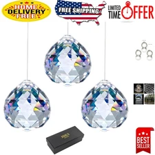 Luxury Pack of 3 40mm Crystal Prism Suncatchers in Silk Lined Box - Home Decor