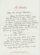 Henri Dutilleux Signed Letter To Composer George Newson - French Composer