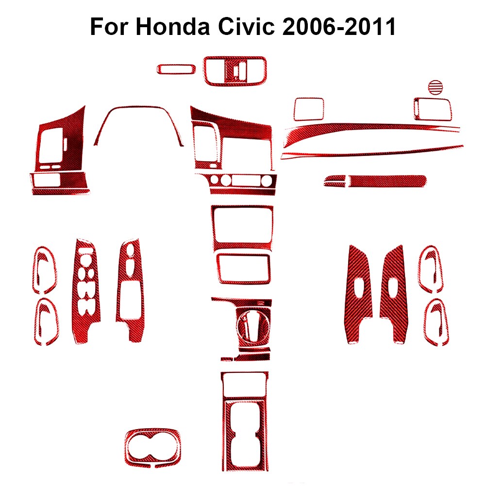 46Pcs For Honda Civic 8th 2006-11 Red Carbon Fiber Full Interior Kit Cover Trim