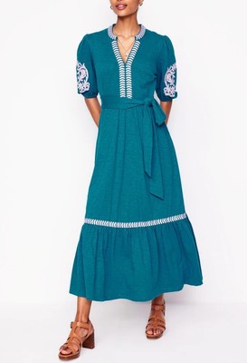 BODEN Amara Embroidered Jersey Dress Blue Size US6 UK10 Orig $186 NWT