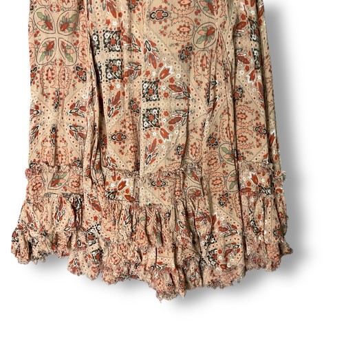 Free People One Cypress Skirt Sz XS Maxi Fringe Ruffle Boho Trumpet Folk Print - Picture 3 of 10