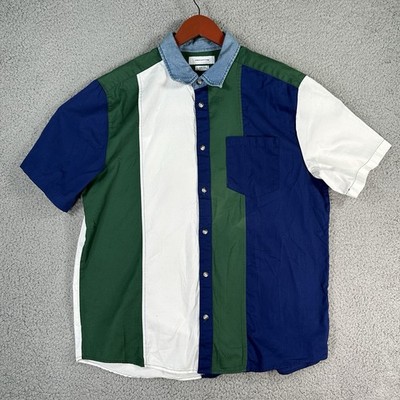 Urban outfitters size large 90s patch work multi color casual button Up Hip Hop