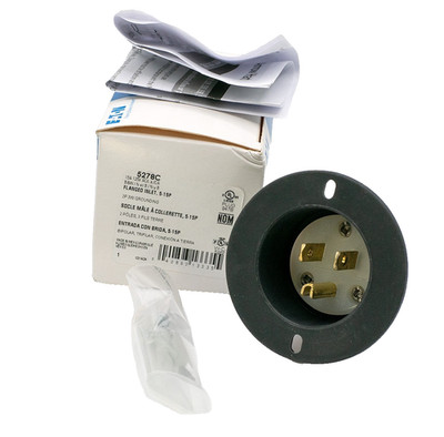 Eaton Arrow Hart 5278C Flanged Inlet 15 Amp NEMA 5-15P 125V 2P 3 wire GRD Cooper