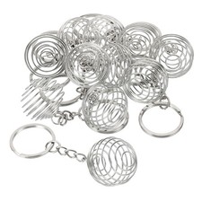Spiral Bead Cages Pendant with Keychain, 10Pcs 25x30mm Stone Holder Silver Tone