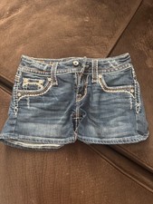 Rock Revival Womens Blue Jean Embroidered Denim Shorts Size 25