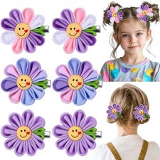 NCMAMA 6PCS Hair Bows for Girls with Smile Face Colorful Flower Bow Clips Rai...