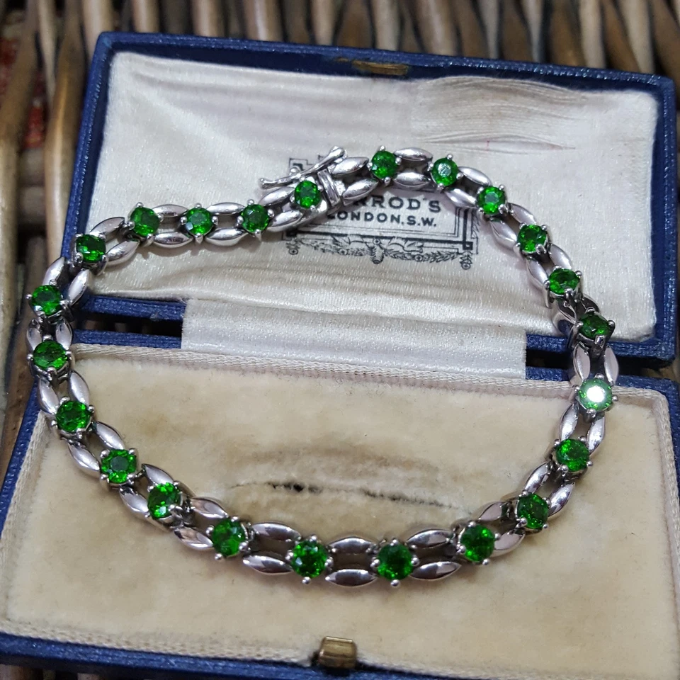 Pulsera de tenis de plata de ley 925, gemas de diopsido verde natural, 4,39 quilates, 7,2" Foto 3 de 4