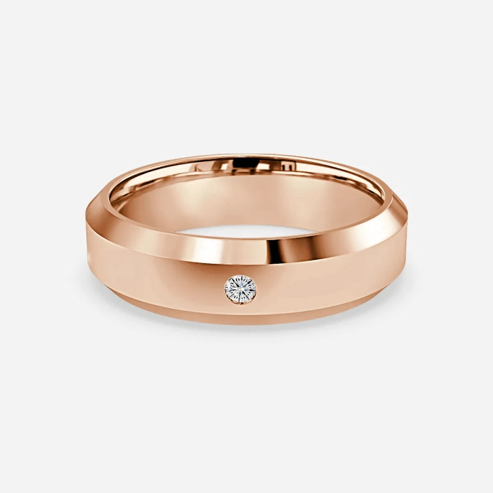Banda de diamantes de oro rosa de 18 quilates para hombre creada en laboratorio banda redonda de 0,25 quilates 5 mm Foto 2 de 4