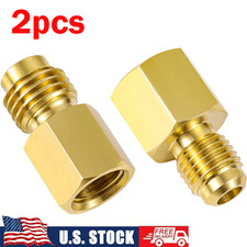2x Brass Refrigerant Tank Adapters R134A to R12 Fitting Adapter for AC Systems
