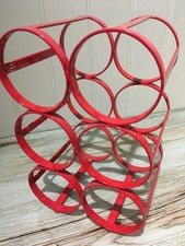 Retro Wine Rack Red Coated Metal Free Standing Holds 6 Bottles