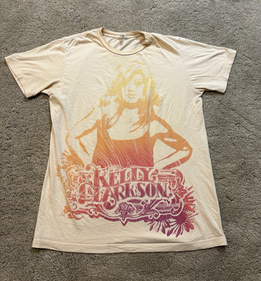 Vintage 2006 Kelly Clarkson Addicted Tour Cream Concert Tee T-Shirt Sz M/L