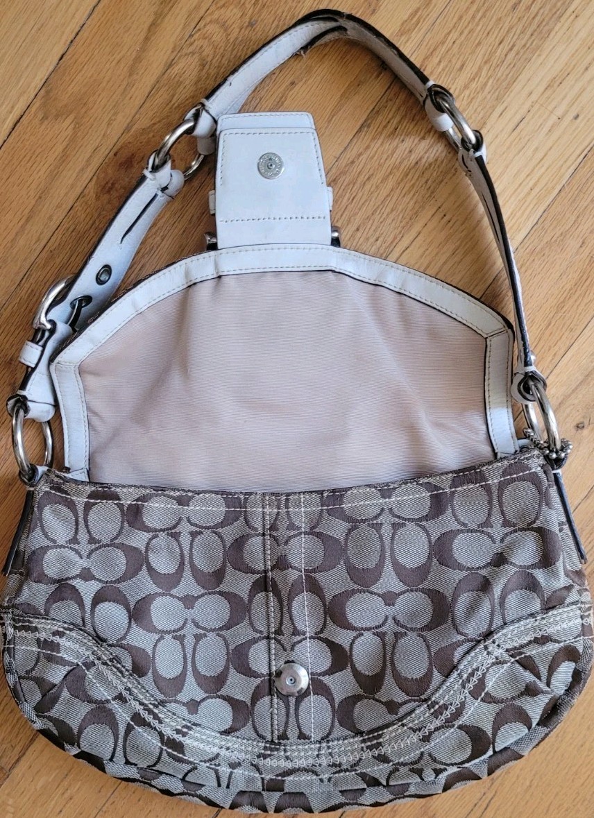 Coach Soho Signature Canvas Handbag Cream Unisex Tote Authentic