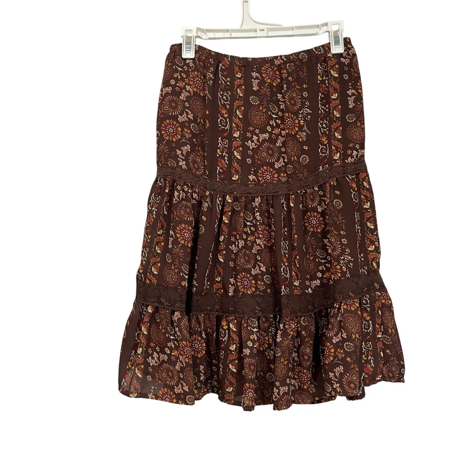 Mary Kate Ashley Y2K Vintage Niñas 8 Falda Marrón Floral Boho Cottagecore Raro Foto 2 de 4