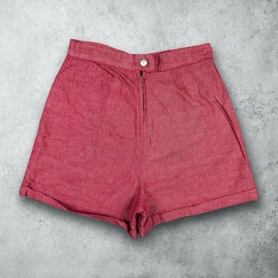 Vintage 40s High Waisted Pin Up Western Sanforized Rockabilly Shorts Red Size 28