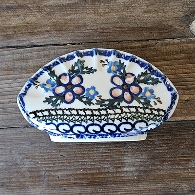 Ceramika Artystyczna Boleslawiec Polish Letter Holder Cobalt Blue Floral Design