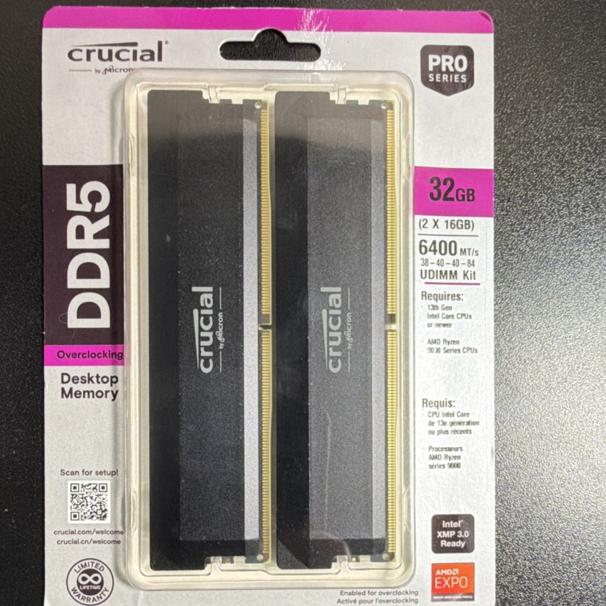 Crucial Pro Series DDR5 32GB (2x16GB) 6400MT/s UDIMM Intel XMP AMD