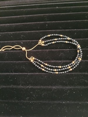 NWOT SPARKLY Bellezza Black Spinel and Bronze 3 Row Adjustable Bracelet WOW