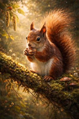 Wald rotes Eichhörnchen Tierwelt Waldtier Poster Druck gerahmte Leinwand Wandbild