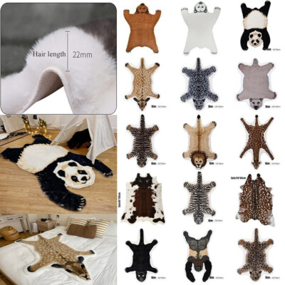 Fluffy Faux Fur Animal Print Rugs Cow Hide Tiger Panda Faux Skin Floor Carpet