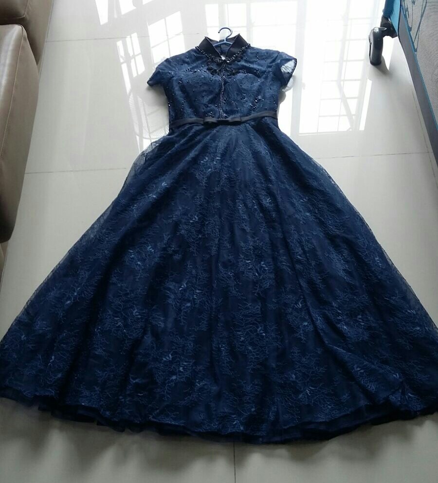 Used Once EUC Formal Elegant Navy Blue evening dress/gown Mix East & West  style