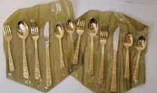 Vtg Cellini Romanesque 1968 Roses Gold Electroplate Silverware 2 Place Settings