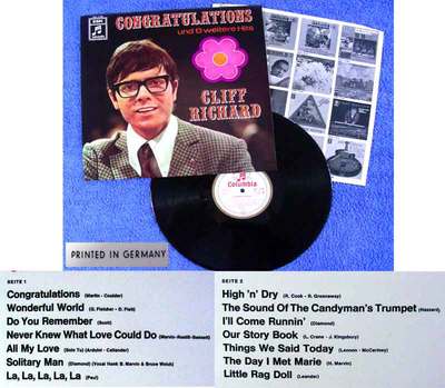 LP Cliff Richard: Congratulations und 13 weitere Hits (Columbia SMC 74 430) D
