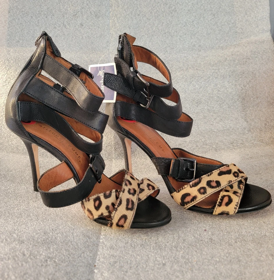 *NUEVO*Sandalia Latitude Femme Italia pelo de becerro cuero tacón de bomba ~ guepardo talla 36 Foto 4 de 4