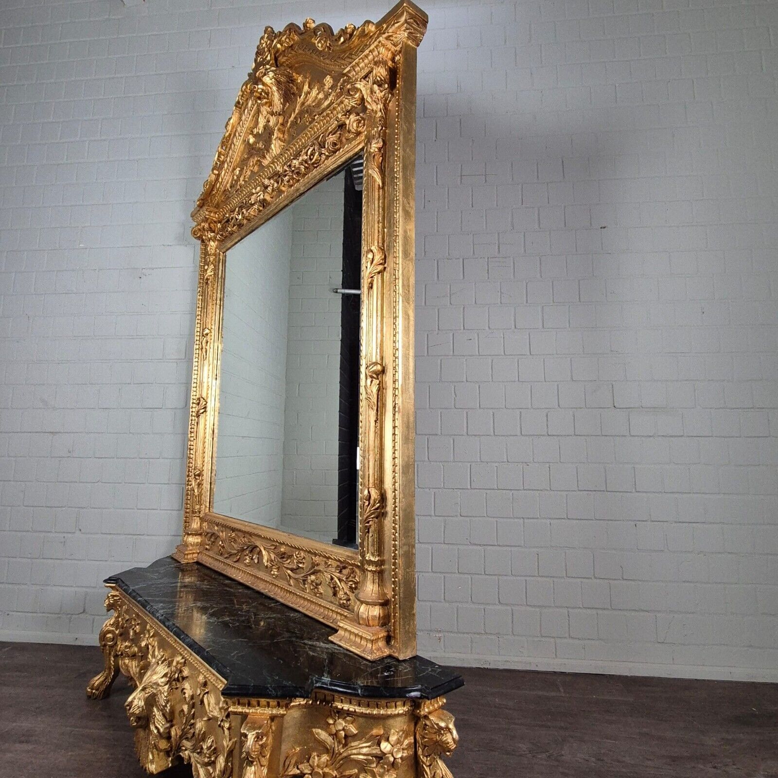 24607 Konsolentisch mit Wandspiegel 1,78 m Barockstil Marmor Gold