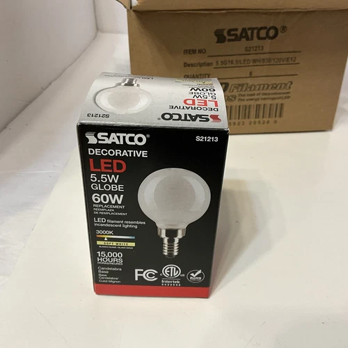 Satco S21213 5.5w G16.5 Globe LED 3000K Candelabra Base Dimmable 60w (Pack Of 6) - Picture 7 of 12