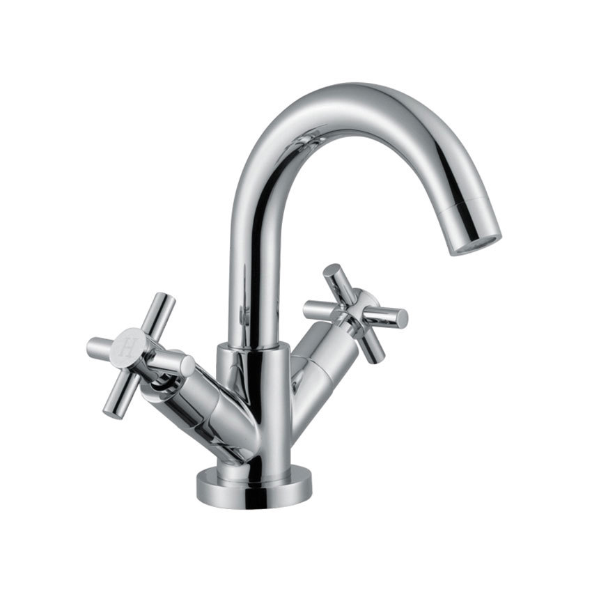 Luxury Modern Round Monobloc Basin Mixer Tap with Cross Head Handles