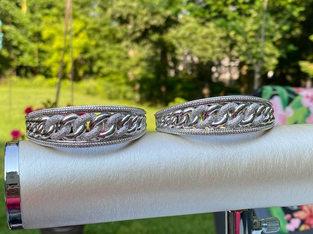 Affinity Diamond Sterling Silver Hinged Curb Link Diamond Cuff Bangle QVC