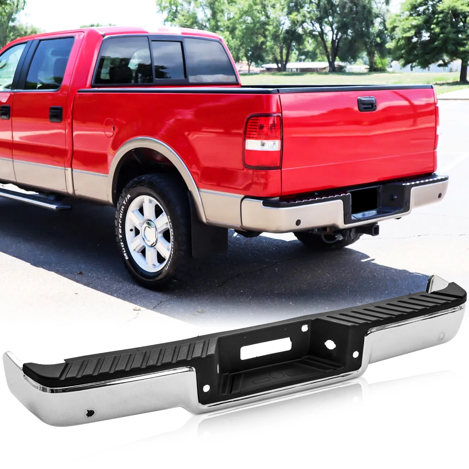 2004-2006 Ford F-150 Chrome Rear Step Bumper w/ Park Holes TG Assembly