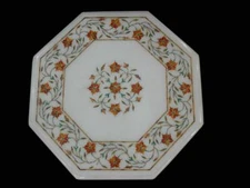 15" Marble Side Table Top Inlay semi precious Marquetry Handmade Home Decor