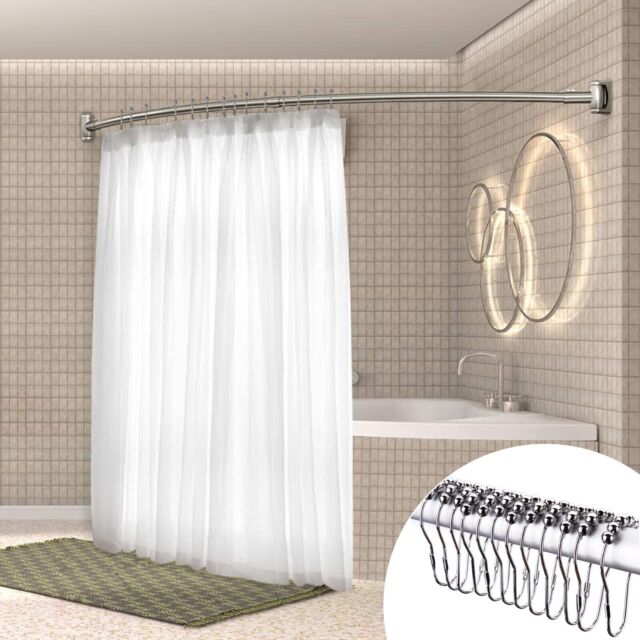 S/S STEEL CHROME EXTENSIBLE CURVED STANDARD BATHTUB SHOWER FABRIC CURTAIN ROD