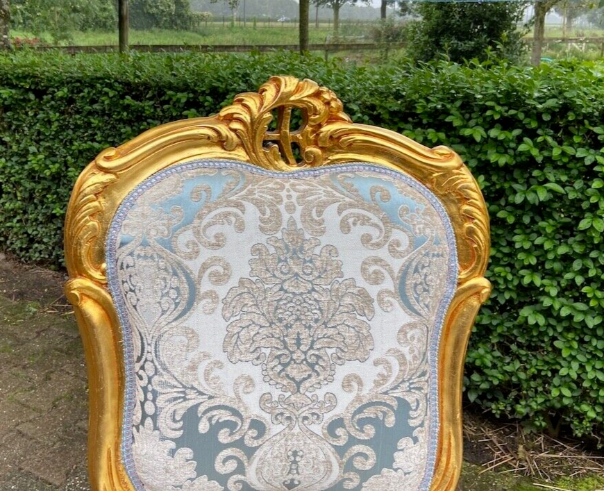 Blue Damask Dining Chairs Set of 6 French Louis XVI Baroque Rococo