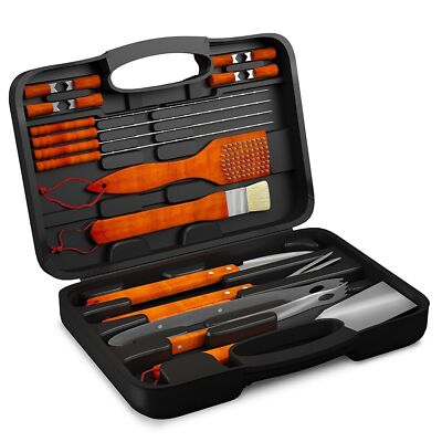 18 Pc BBQ Grill Tool Kit Spatula Tongs Brush Great Gift Barbeque Set with Case