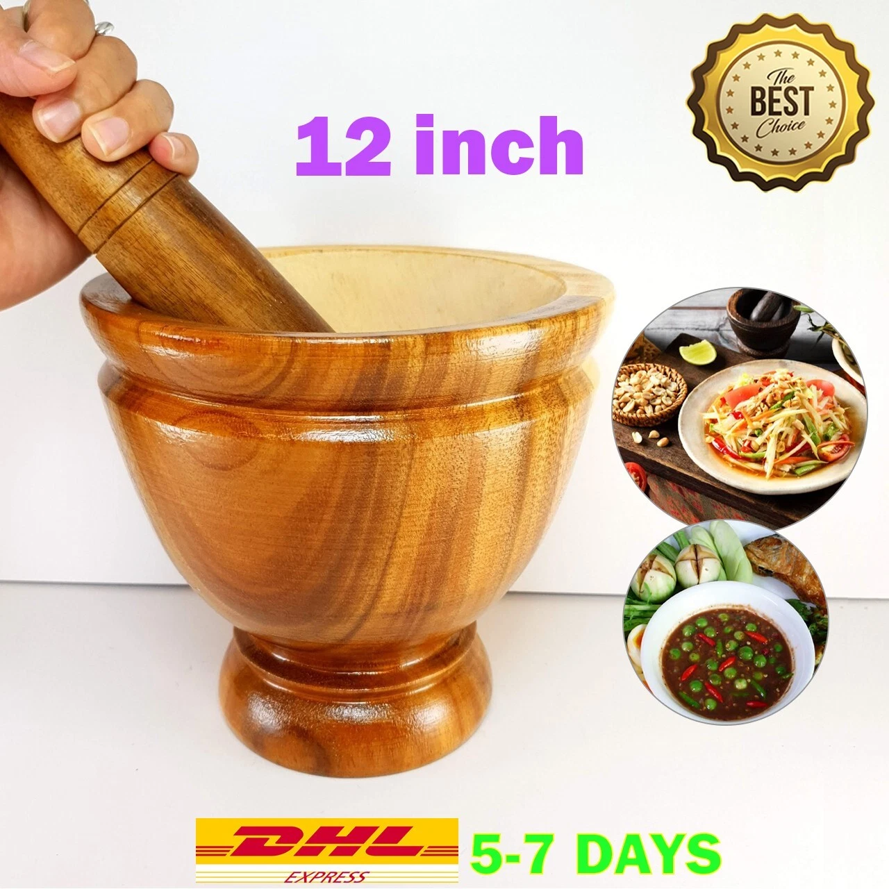 Thai Wooden Mortar & Pestle Size 12" Sturdy Making Papaya Salad Nam Prik Cooking
Opens in a new wind