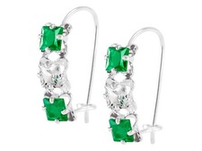 Aretes Cuadros Zirconias Verde y Blanco PLATA .925 HECHO EN MEXICO