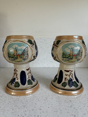 Lotto calici Ansbach Germania in ceramica fatti a mano 5,5" - Foto 2 di 10