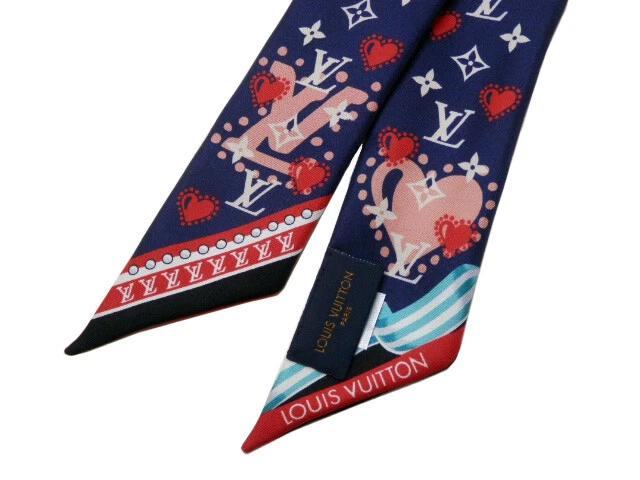 LOUIS VUITTON Scarf Silk Bandeau BB LV Heart Monogram Navy Light 
