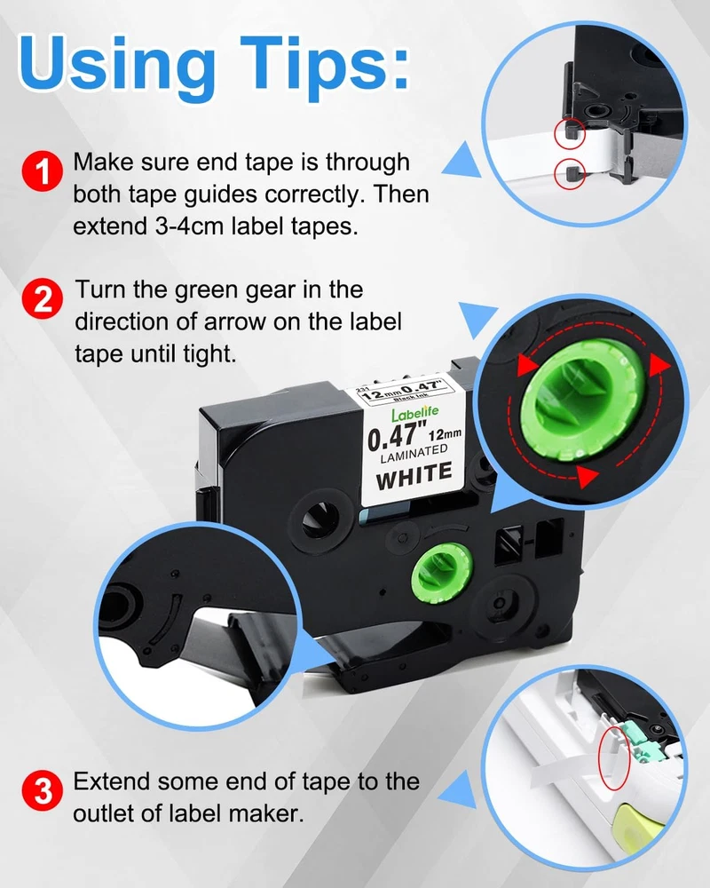 6PK 12mm Laminated Label Maker Tape Compatible with Brother P-Touch TZ-131 TZe-131 PT-D210