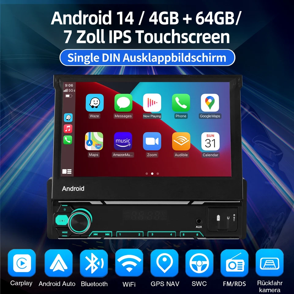 DAB 7" 1DIN Flip Autoradio Touchscreen Bildschirm MP5 Player Radio Bluetooth Kam - Bild 2 von 4