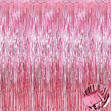 4 Pack Pink Foil Fringe Curtain Backdrop, 3.3Ft x 9.8Ft Metallic Tinsel Foil ...