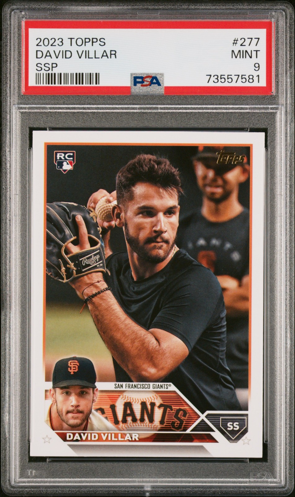 David Villar 2023 Topps #277 Golden Mirror SSP Image Variation PSA 9 RC Giants