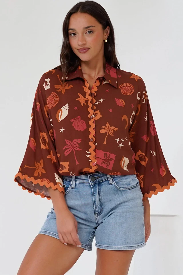 Raya Shirt - Oversized Button Down in Flintsone Print - image 2 of 4