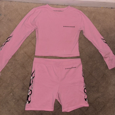 Chrome Hearts Pink Solid Knit 2-Piece Set Long Sleeve Top & Shorts