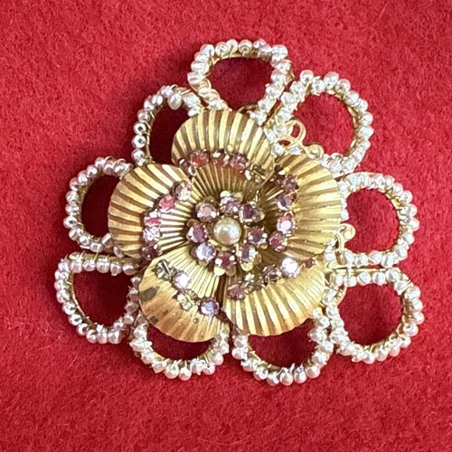 Vintage Early Miriam Haskell Pearl AB Rhinestone Floral bouquet Brooch
