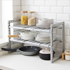 Under Sink Storage Caddy with Stainless Steel Pipes Expandable Shelf Organiser